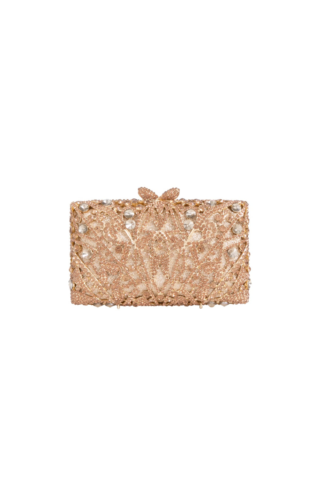 Aftershock London gold crystal embellished clutch bag front view