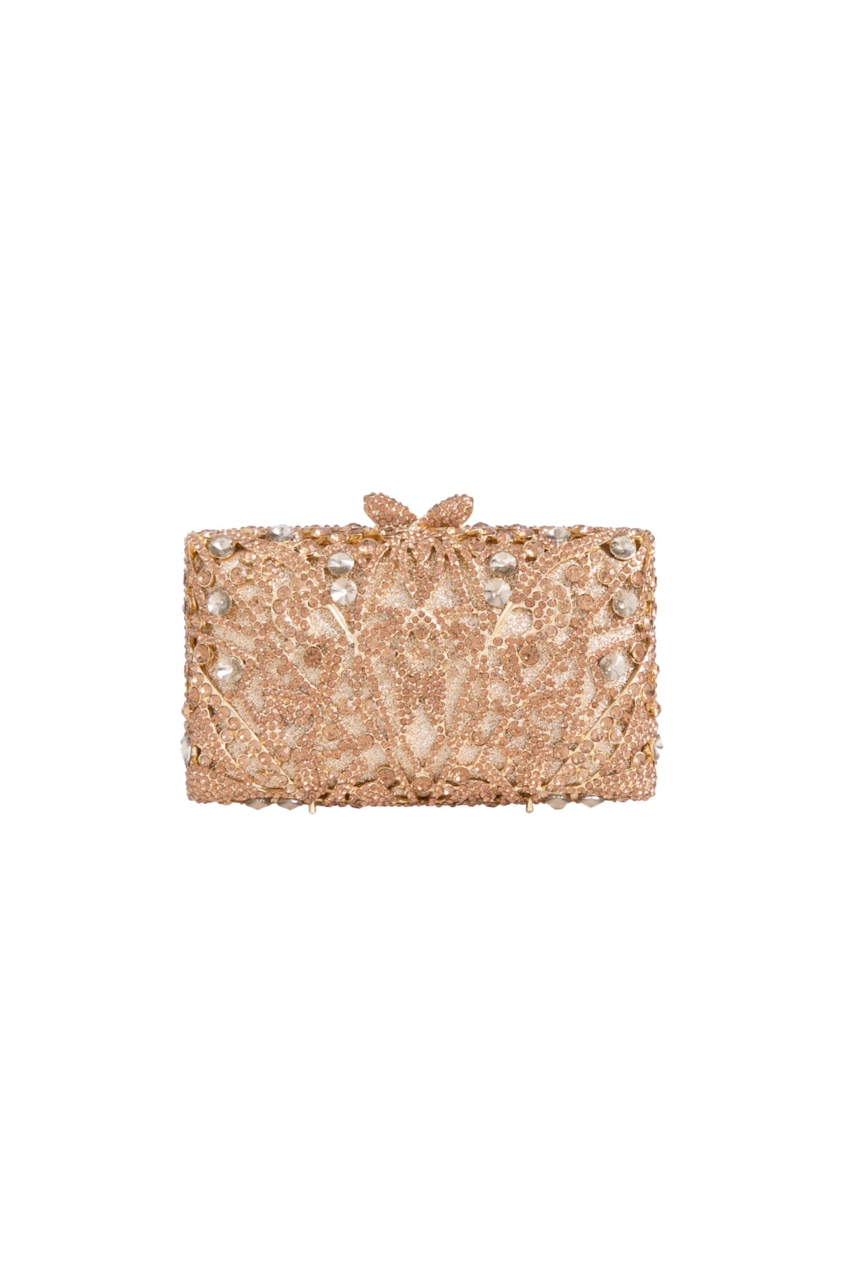 Aftershock London gold crystal embellished clutch bag front view