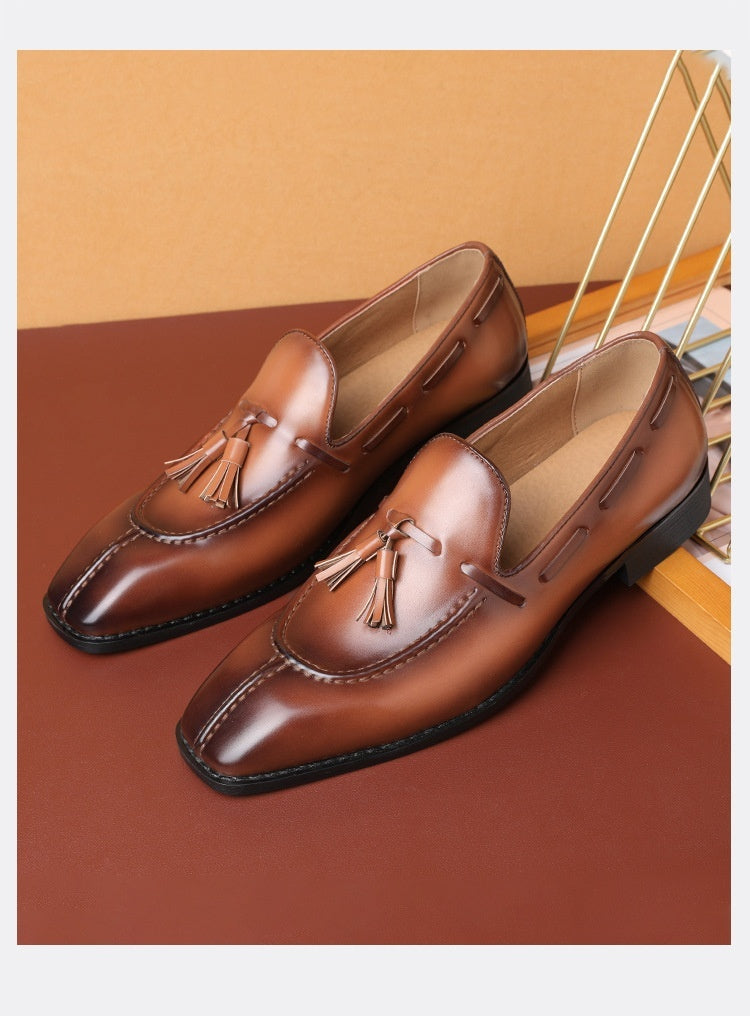 Kenike men's brown leather work shoes side profile
