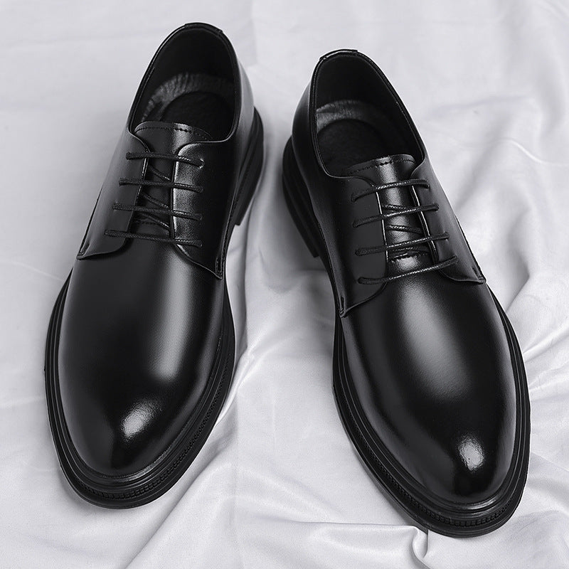 Kenike men's black leather commuter shoes side profile