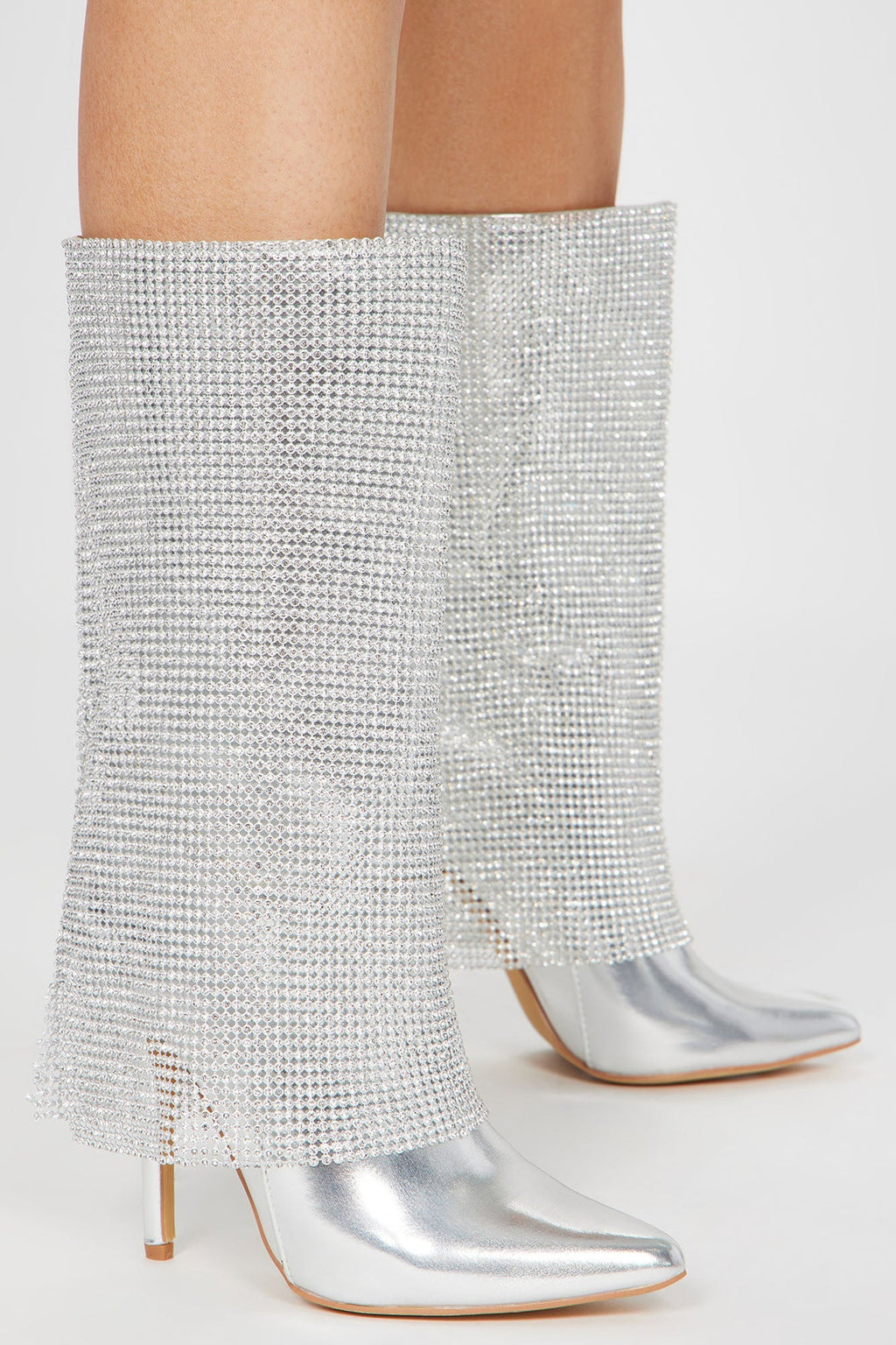 Kenike Demi silver embellished knee high boots side profile