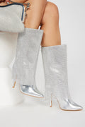 Kenike Demi silver embellished knee high boots front view