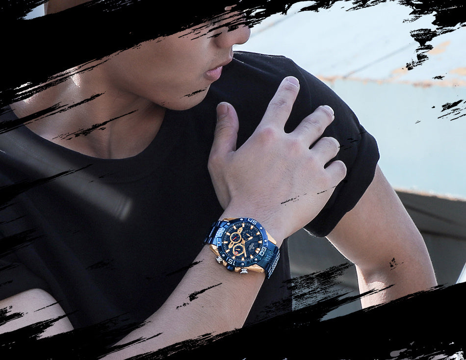 Kenike men's luminous movement watch dial detail