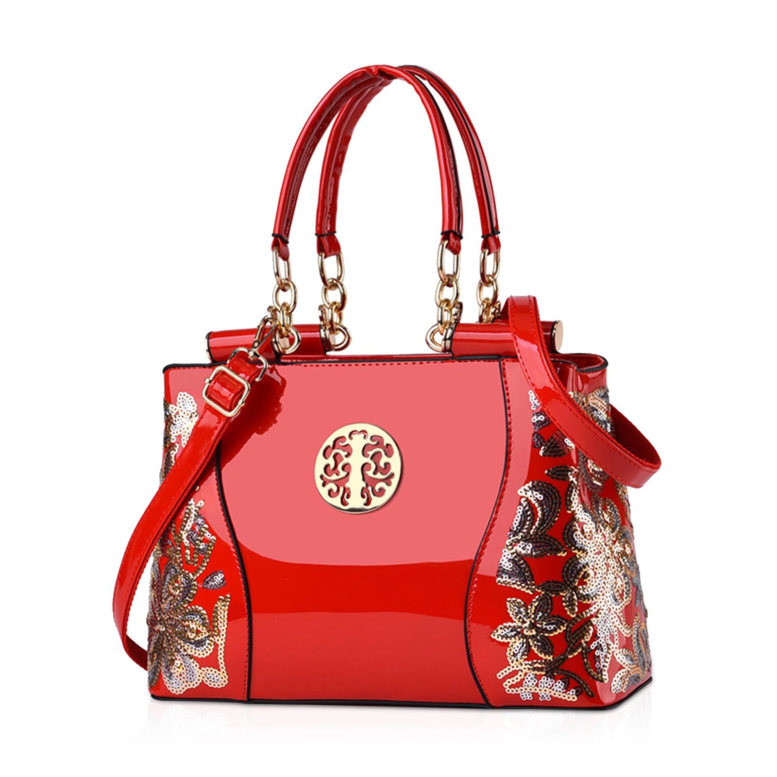 Kenike red patent leather-style hobo tote handbag variant