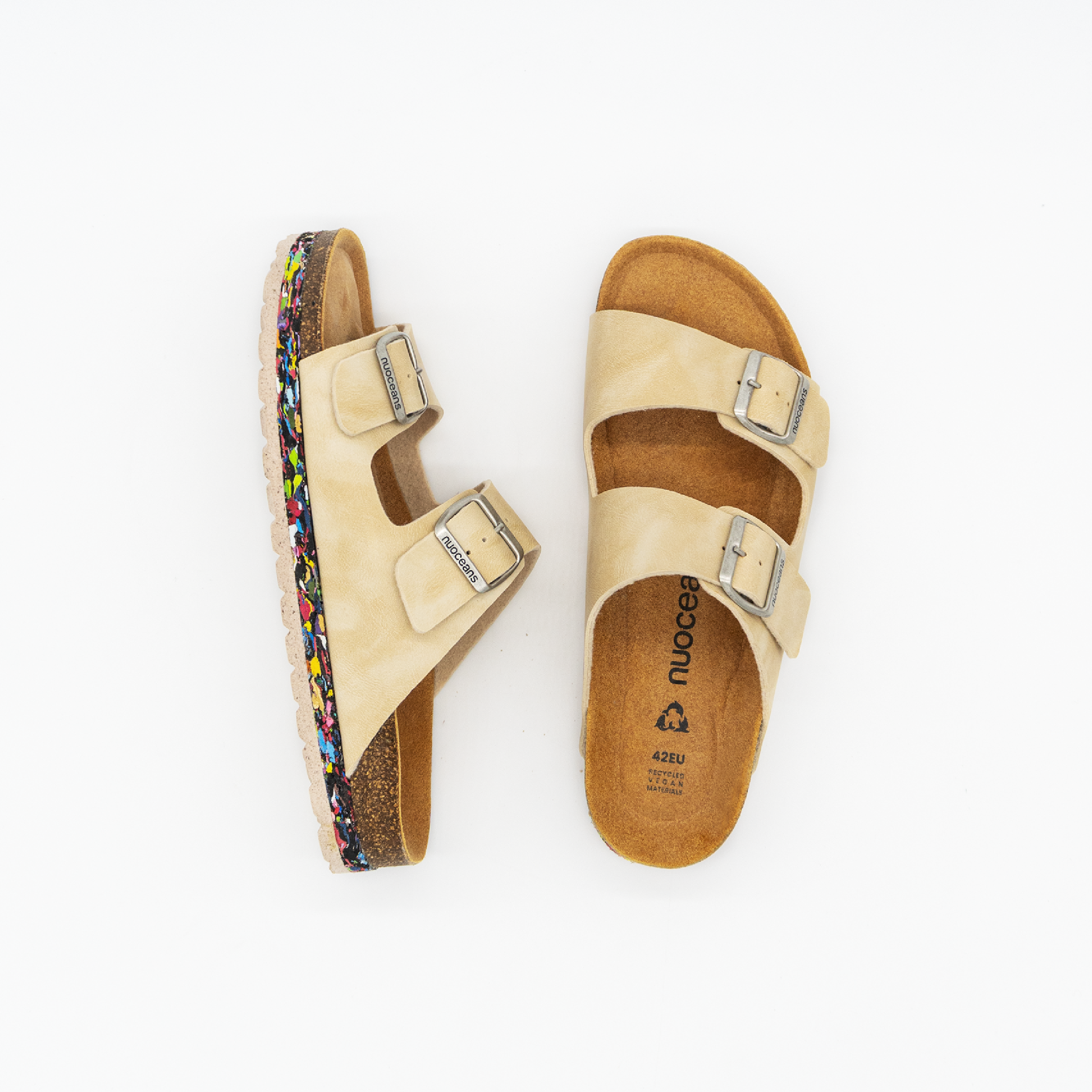 Nuoceans PEBBLE beige vegan leather sandal side view