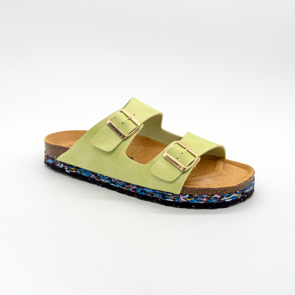 Nuoceans MATCHA green recycled vegan leather sandal angled view
