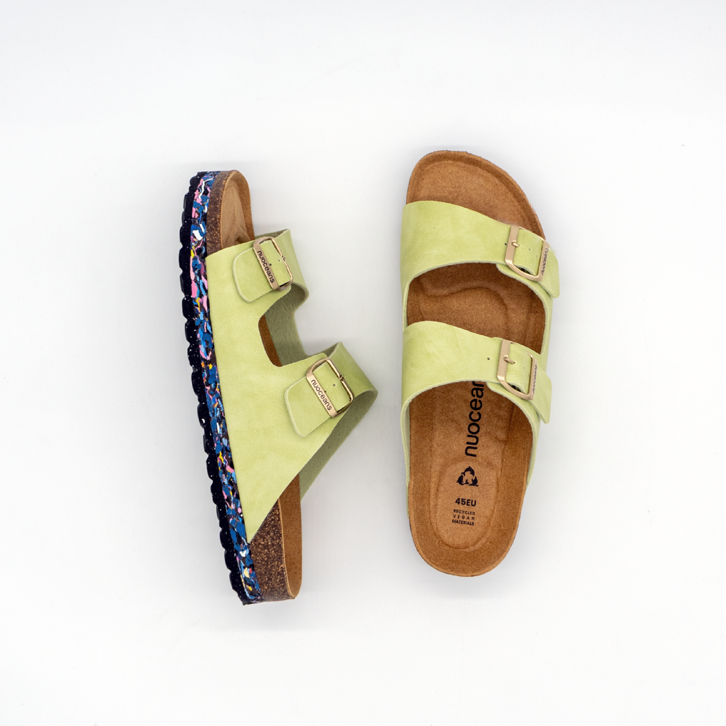 Nuoceans MATCHA green vegan leather sandal side view