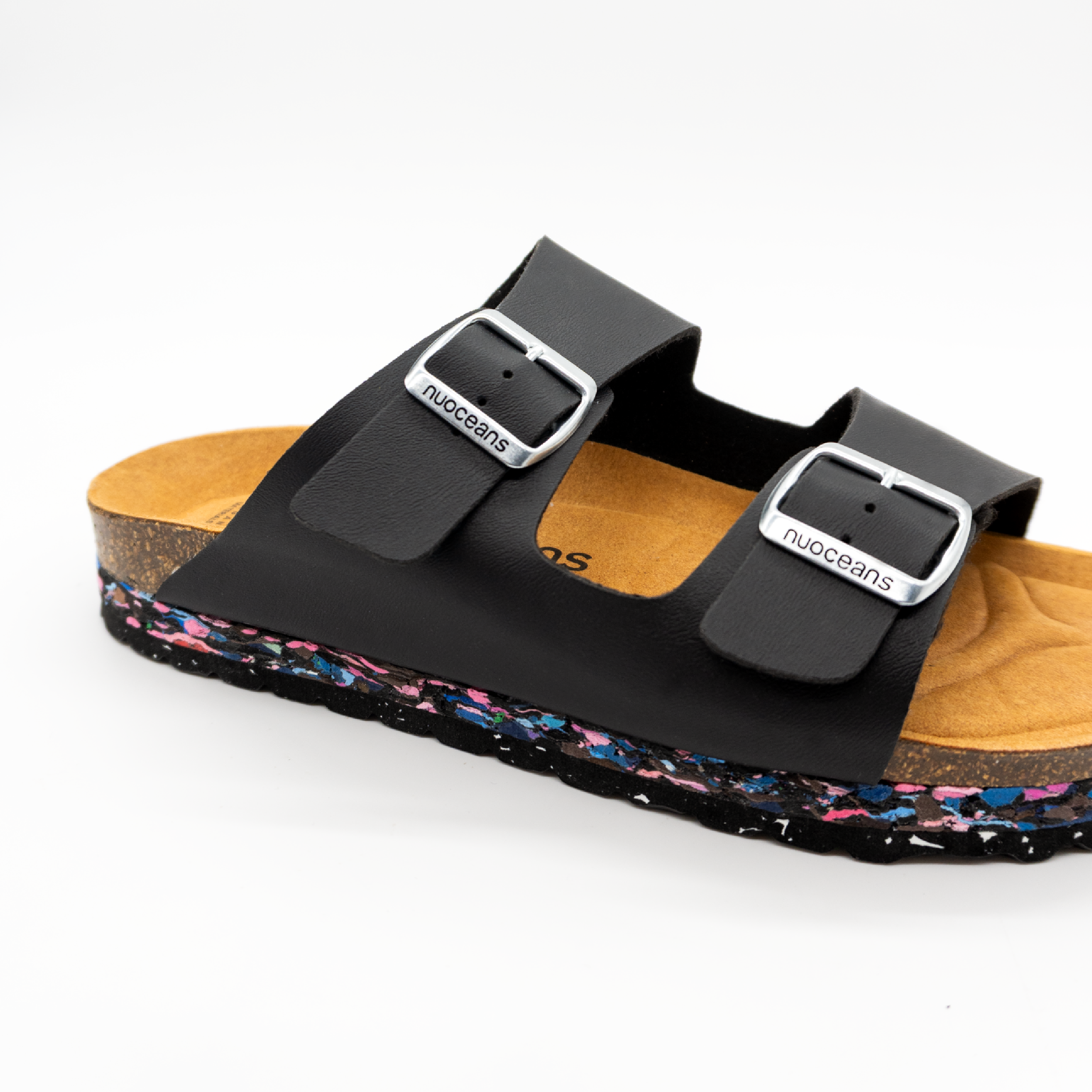 Nuoceans ONYX black sandal strap and sole detail