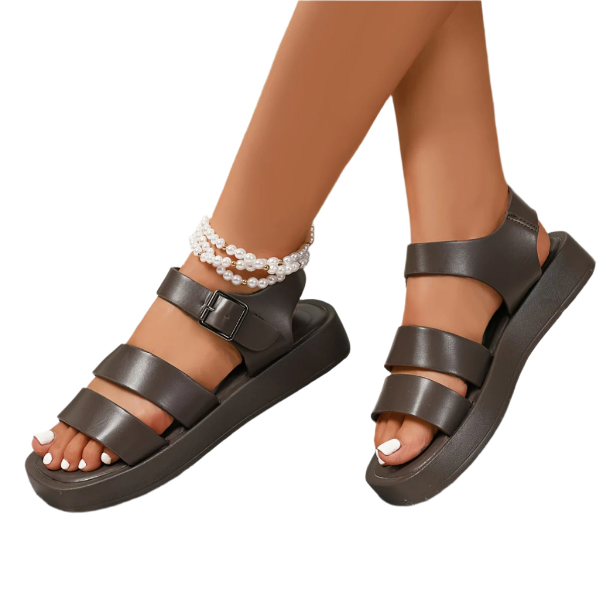 Kenike coffee colour classic open toe platform sandals with buckle variant