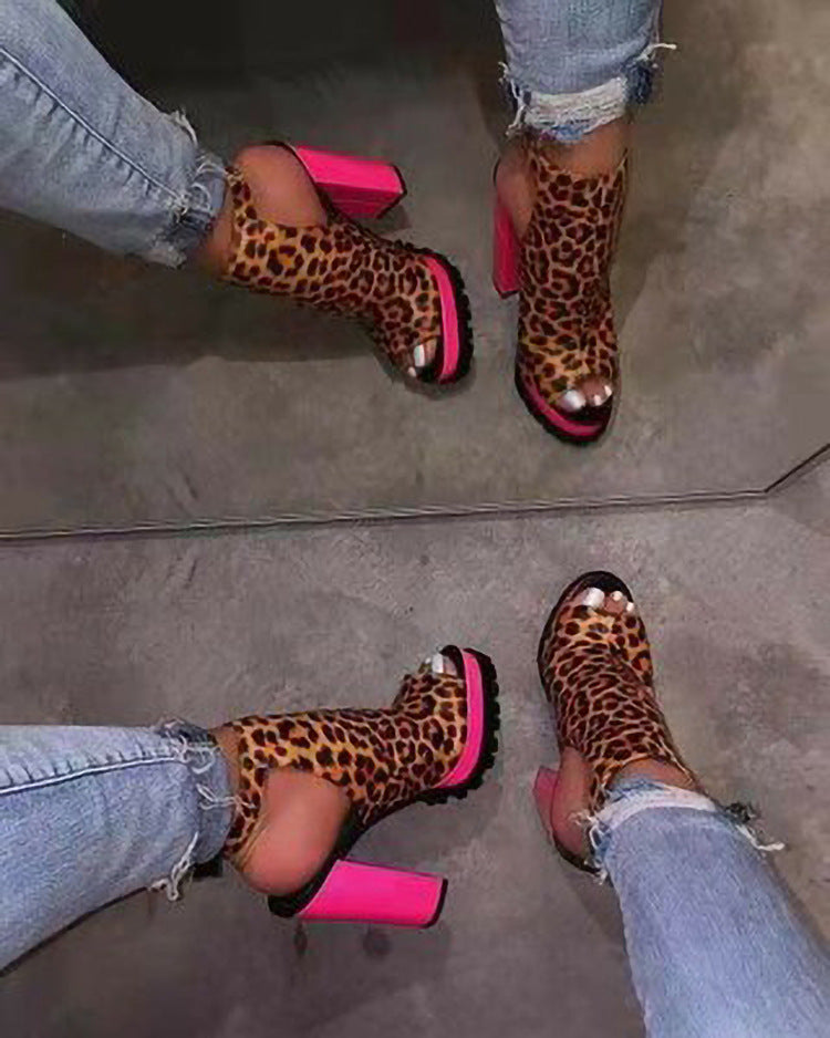 Kenike leopard print fish mouth super high heel sandals variant