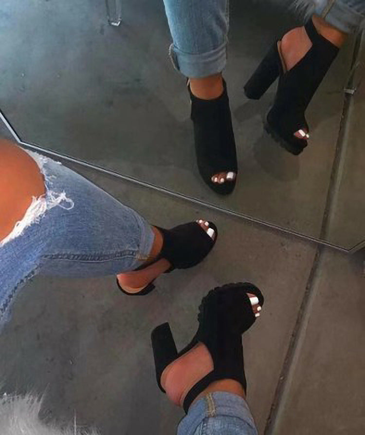 Kenike black leopard fish mouth super high heel sandals variant