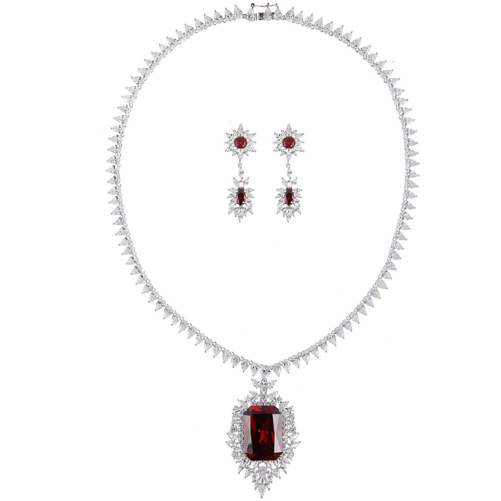 Kenike women's red crystal fashion earrings set front view
