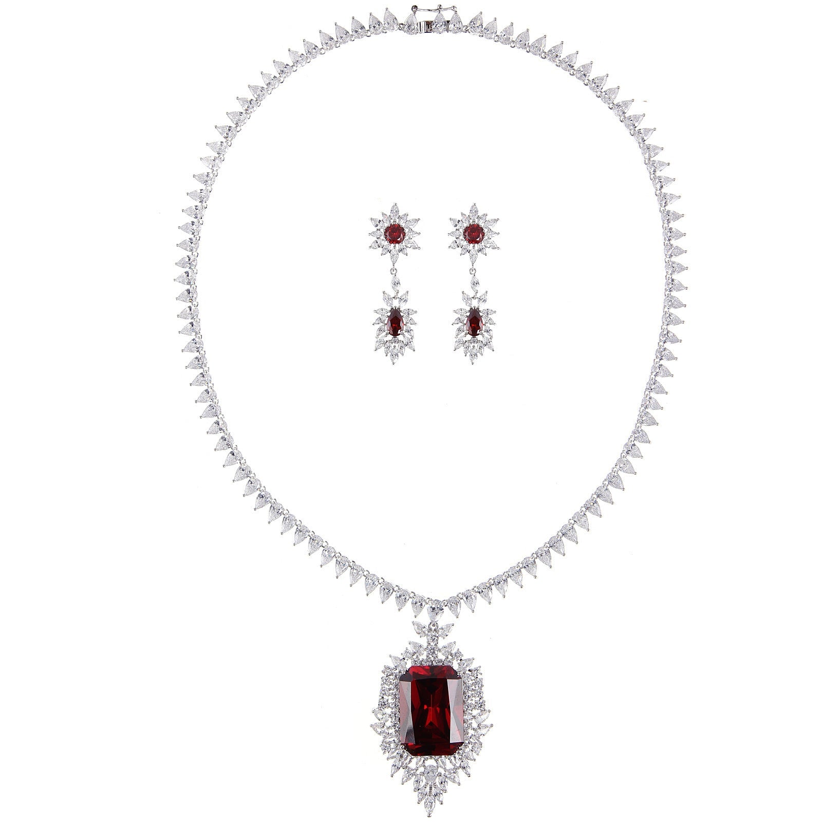Kenike women's red crystal fashion earrings set front view