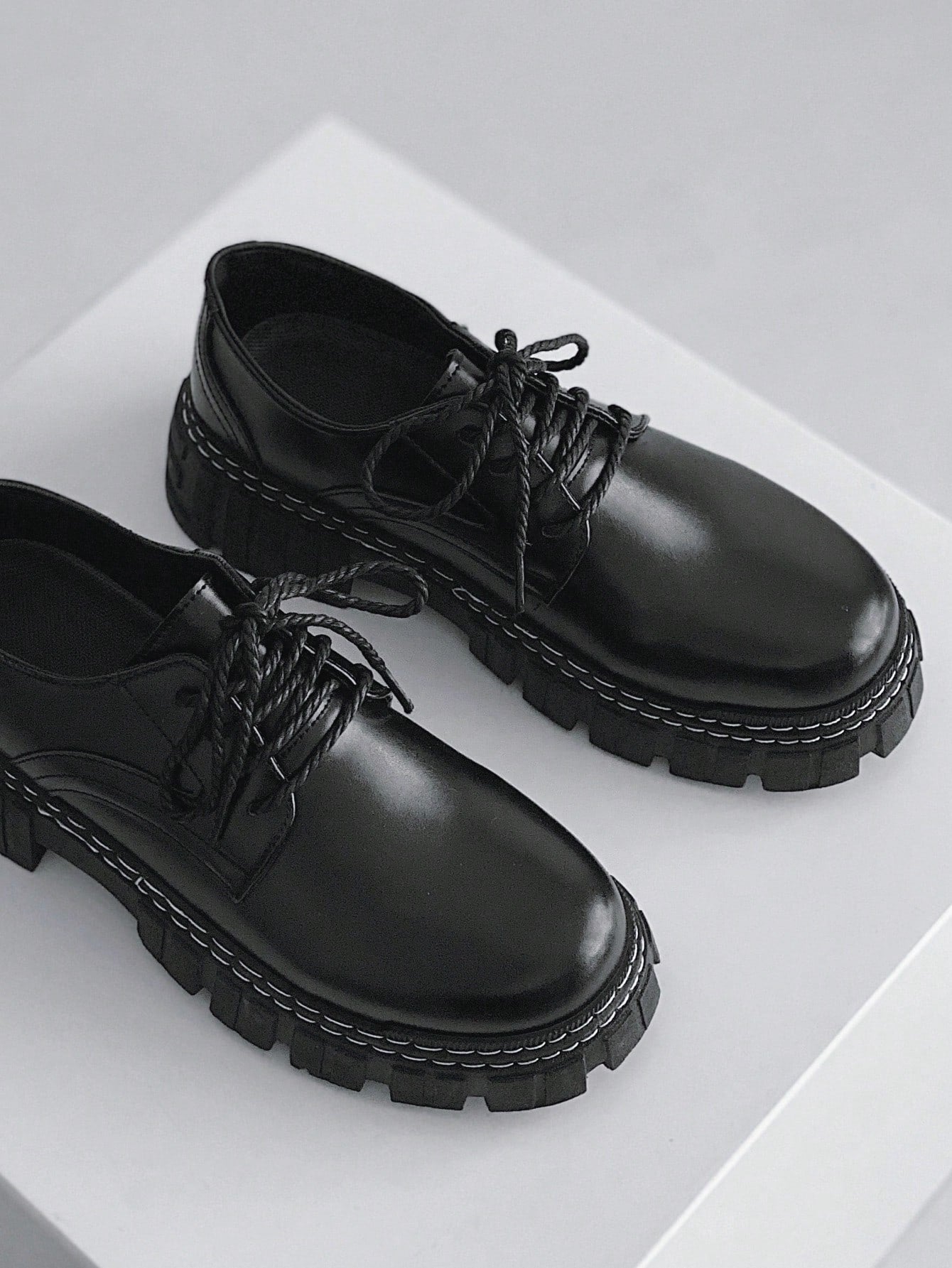 Kenike black PU leather dress shoes side profile