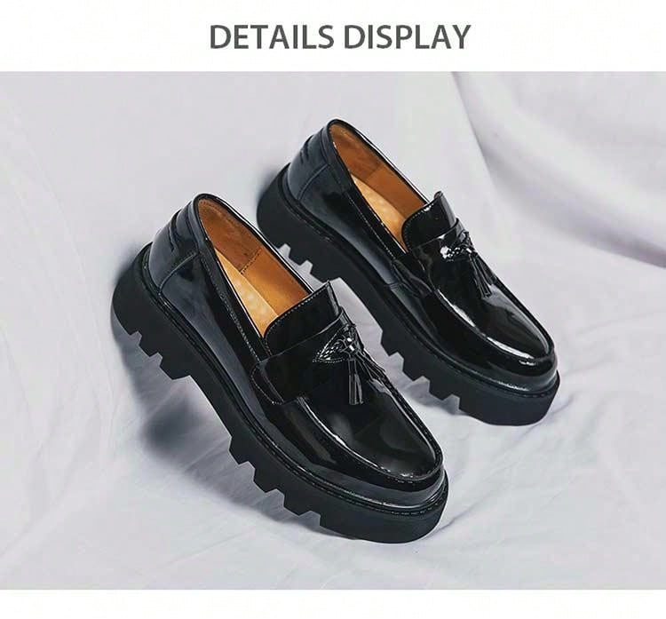 Kenike formal black PU leather shoes angled view