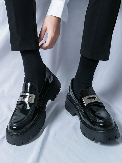 Kenike black patent party loafers side profile