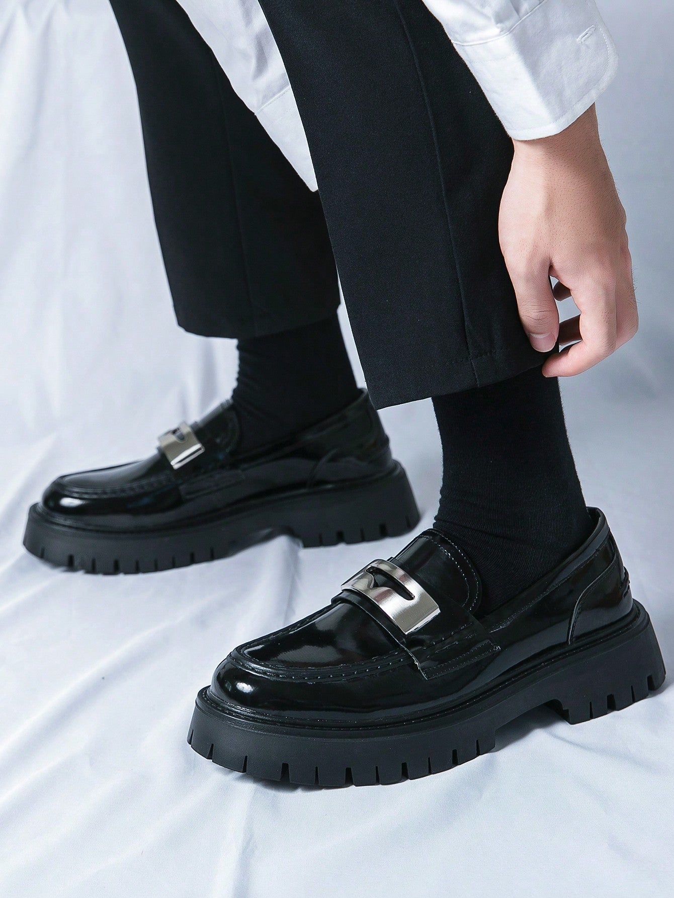 Kenike black patent loafers formal sole detail