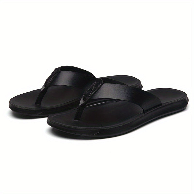 Kenike full black microfiber leather thong sandals variant