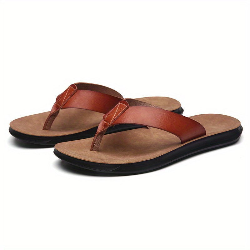 Kenike yellow brown microfiber leather thong sandals variant