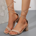 Kenike apricot square toe lace-up chunky heel sandals variant
