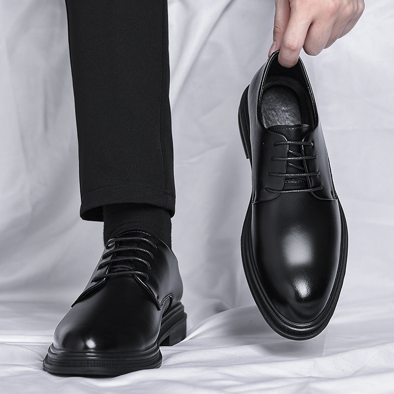 Kenike men's British commuter black leather shoes front view