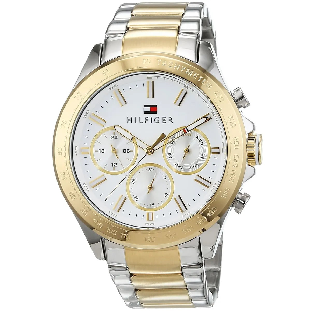Tommy Hilfiger 1791226 Luke two-tone watch front view with white dial