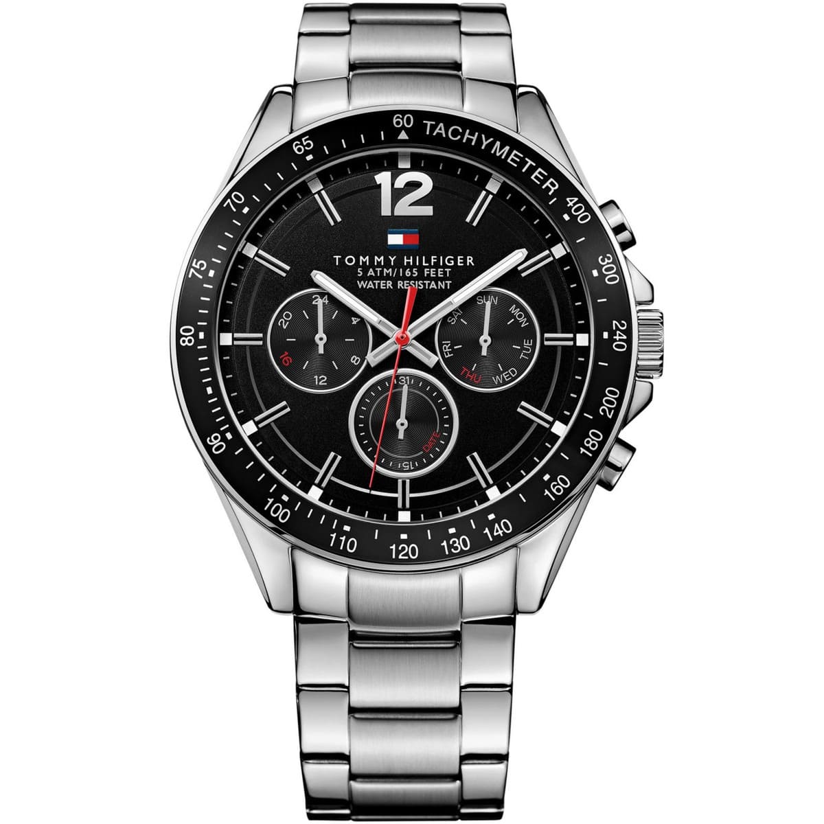 Tommy Hilfiger 1791104 Luke silver watch front view with black dial