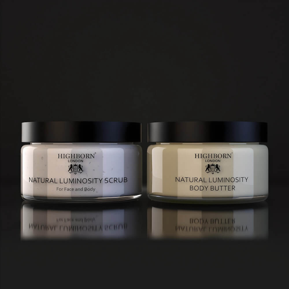 Highborn Scrub and Glow Luminosity Set face and body skincare set