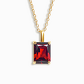 Garnet emerald cut pendant necklace in 18k gold vermeil on white background
