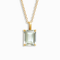 Green amethyst emerald cut pendant necklace in 18k gold vermeil on white background