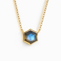 Labradorite necklace with hexagon pendant in 18k gold vermeil on white background