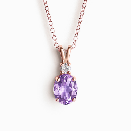 Lavender amethyst pendant necklace in 18k rose gold vermeil on white background