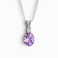 Lavender amethyst pendant necklace in sterling silver on white background