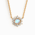 Rainbow moonstone necklace in 18k gold vermeil on white background