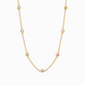 Rainbow gemstone necklace in 18k gold vermeil on white background