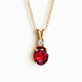 Garnet pendant necklace in 18k gold vermeil on white background