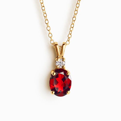 Garnet pendant necklace in 18k gold vermeil on white background