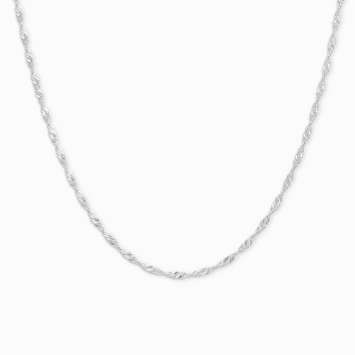 Twisted chain necklace in sterling silver on white background