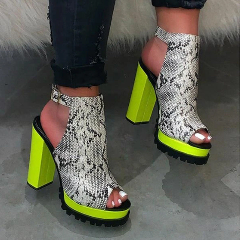 Kenike green leopard fish mouth super high heel sandals variant