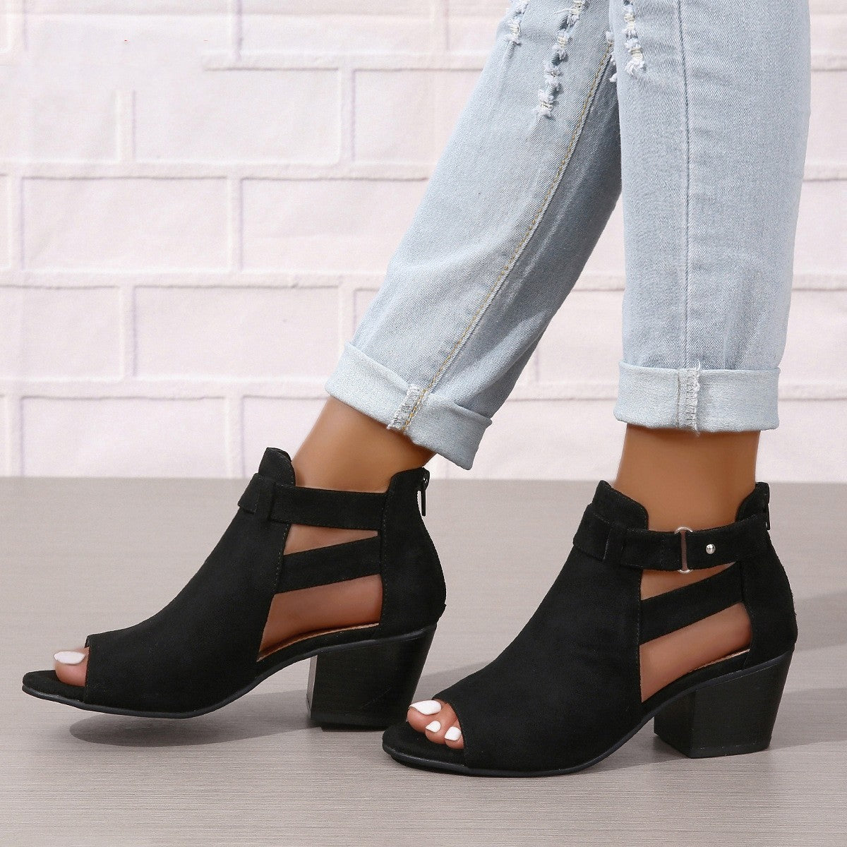 Kenike black buckle high heel sandals variant