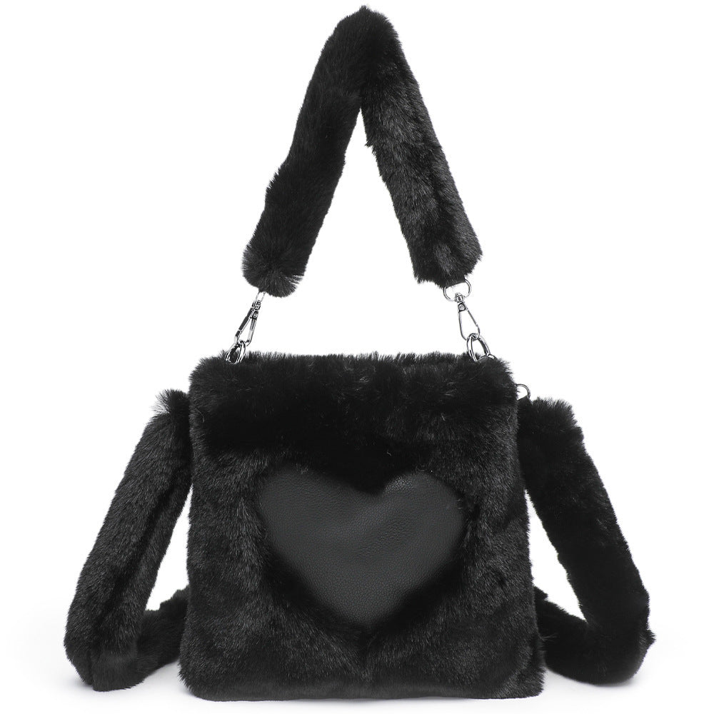 Kenike black fluffy top-handle shoulder bag variant