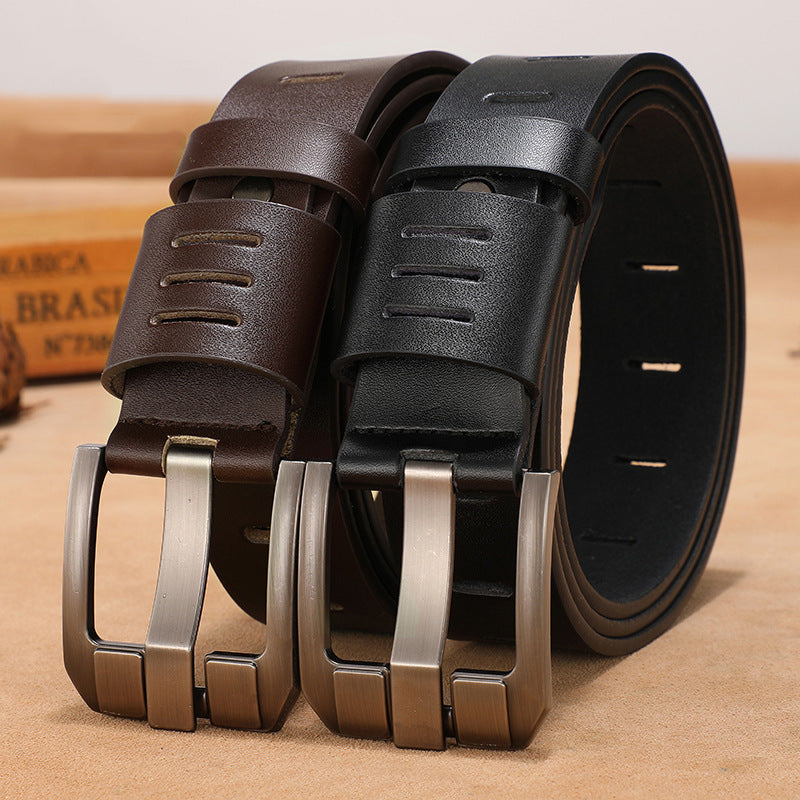 Kenike men's cowhide leather jeans belt in black and brown options