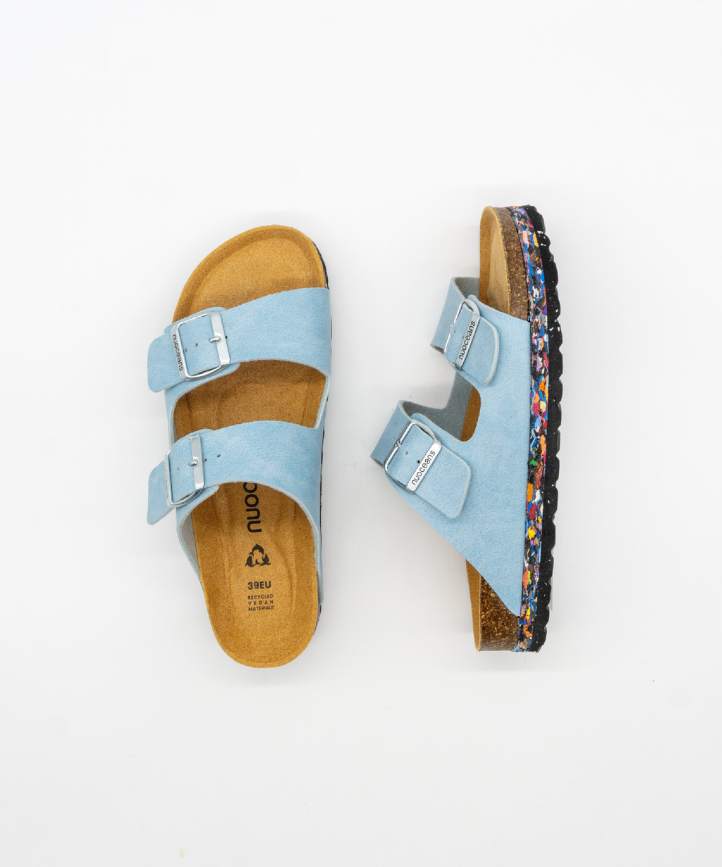 Nuoceans SKYE light blue vegan leather sandal side view
