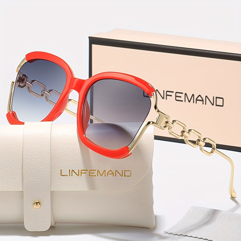 Kenike red half frame metal chain fashion glasses variant
