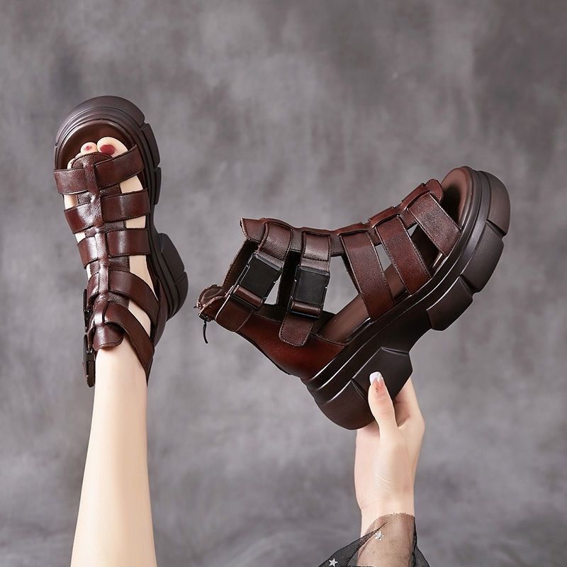 Kenike retro platform hollow-out sandals side profile