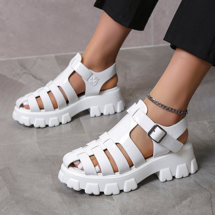 Kenike mid heel buckle strap platform Roman sandals colour options