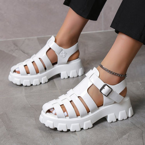 Kenike mid heel buckle strap platform Roman sandals colour options
