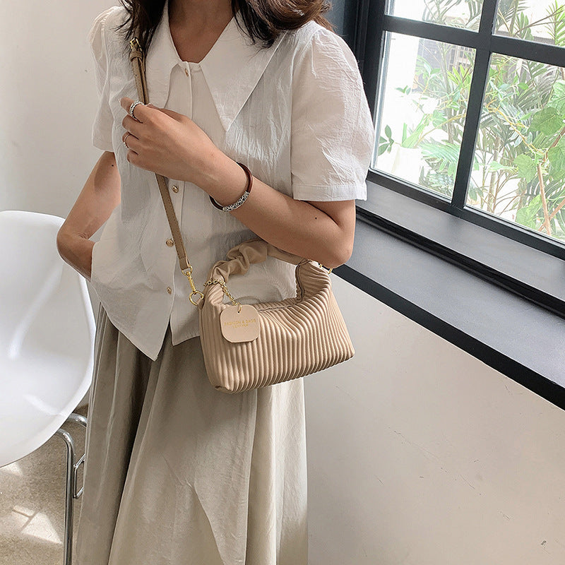 Kenike khaki PU leather pleated cloud crossbody bag variant