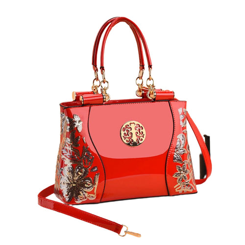 Kenike patent leather-style hobo tote handbag front view