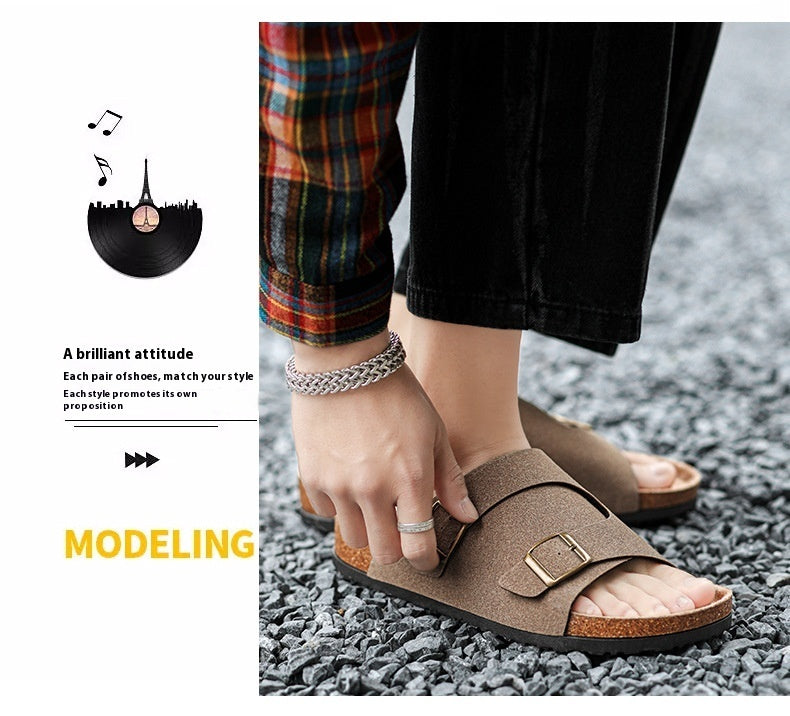 Kenike double-buckle sandals cork footbed detail
